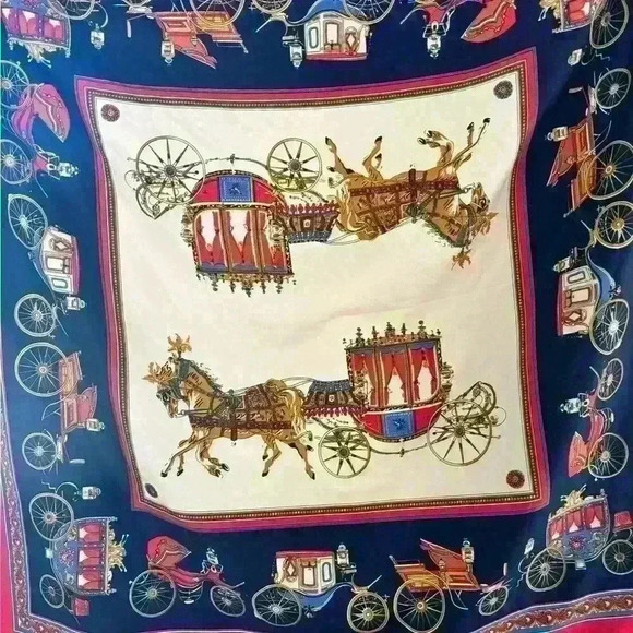 Lovely Silk equestrian carriage scarf. Size is 39x39 “ with red border. EUC - Picture 2 of 10
